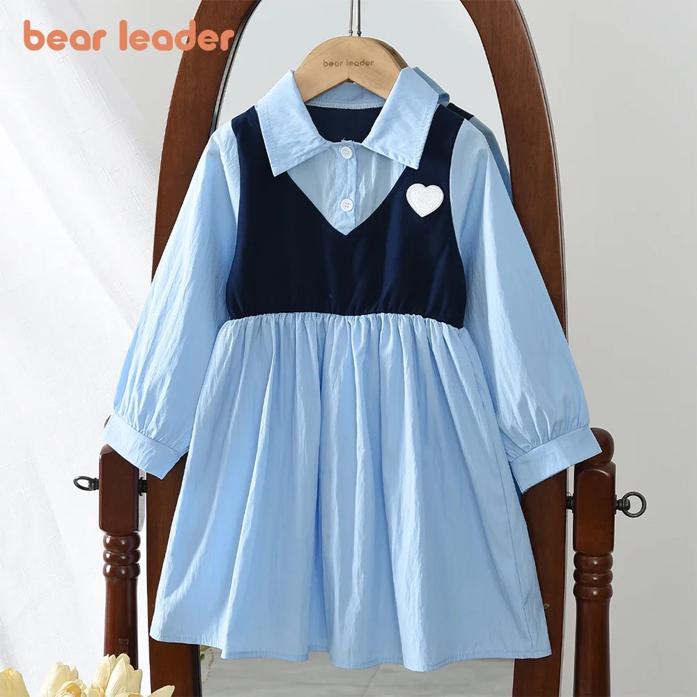 Bear Leader 3-7 Jahre alt Herbst koreanische Version süße süße Mädchenkleider Mode langärmelige gefälschte zweiteilige Hemdkleid
