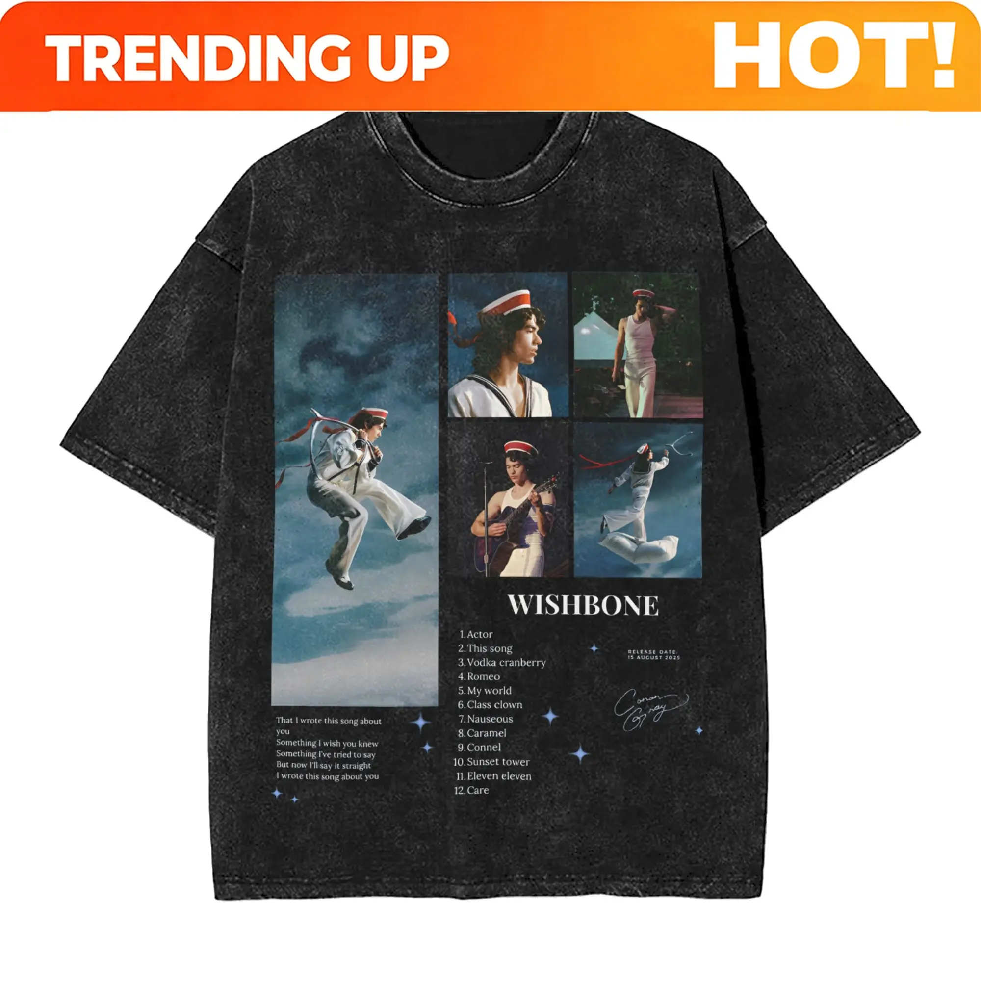Conan Gray Wishbone Album T-Shirts Men  Amazing Pure Cotton Tees Crewneck Short Sleeve T Shirts Gift Idea Tops