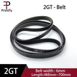 Printfly 2GT 2M GT2  Timing belt Pitch length 488/494/500/520/524/528/540/550/570/586/600~690/696/700 Width 6mm Rubber closed