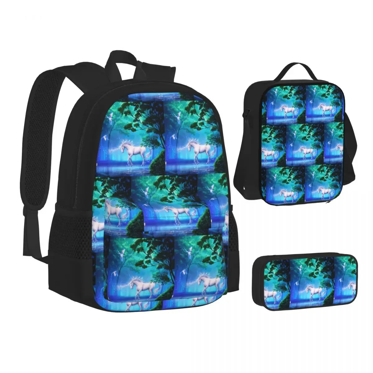 

Unicorn Backpacks Students Bookbag School Bags Children Rucksack Lunch Bag Pen Bag Three-Piece Set
