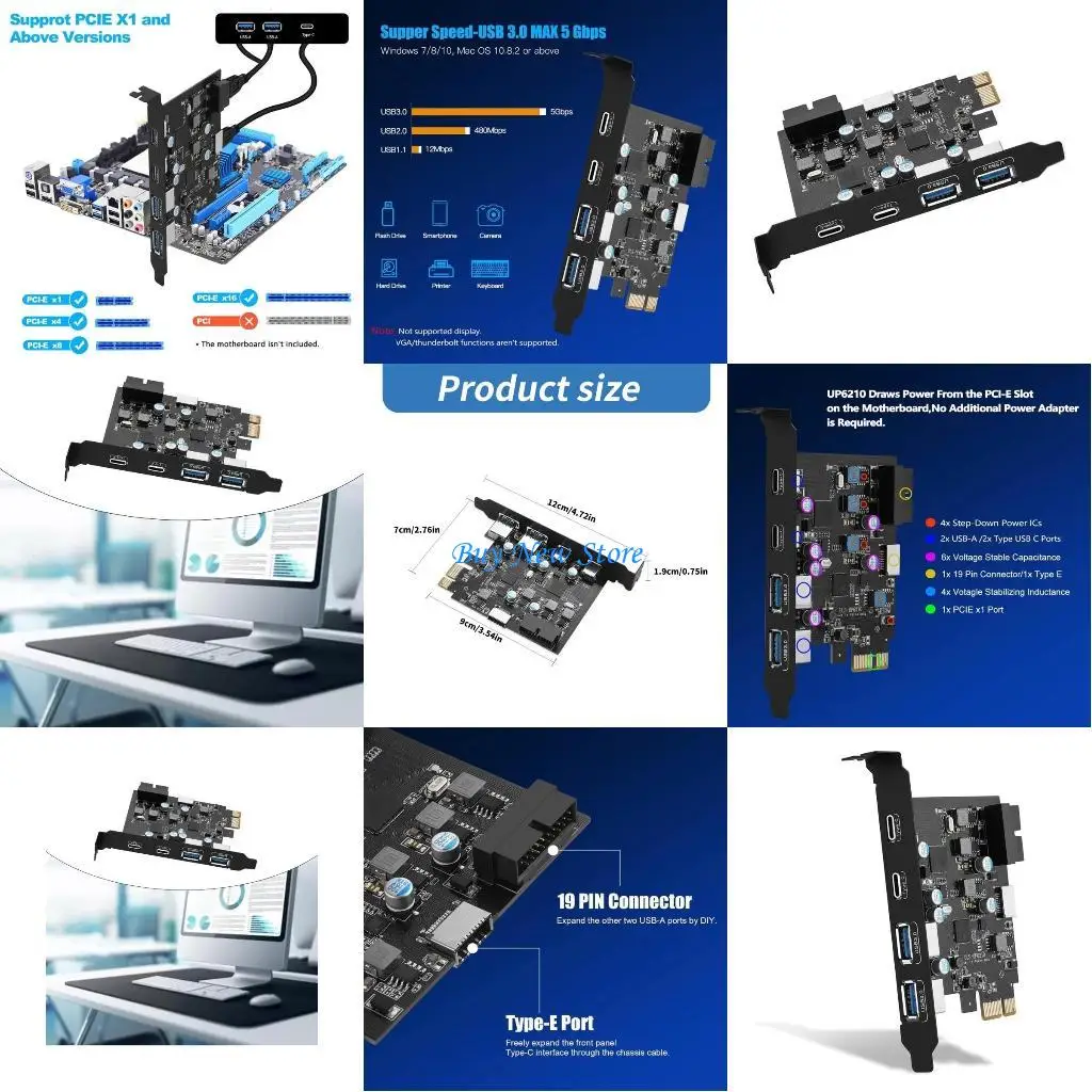 

20CE PCIE USB Expansion Card 2x USB C 2x USB A USB PCIE Card Motherboard Card Controller 19 Pin Connector for PC Desktop