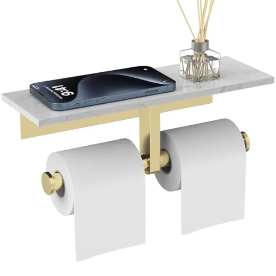 

Marble Toilet Paper Holder with Shelf, Doulble Bathroom Tissue Roll Holder, 304 Stainless Steel Toilet Paper Holder Wall Mounte