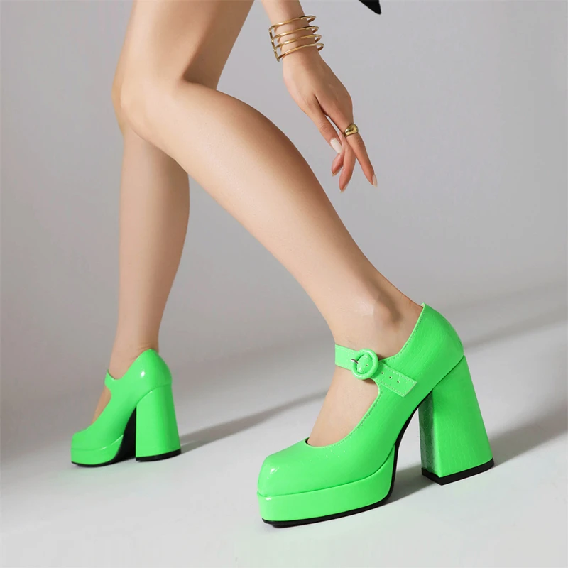 Punk High Heels Pumps Mary Janes Shoes Woman Platform Luxury Gold Red Women\'s Heeled Party Office Wedding Shoes Large Size