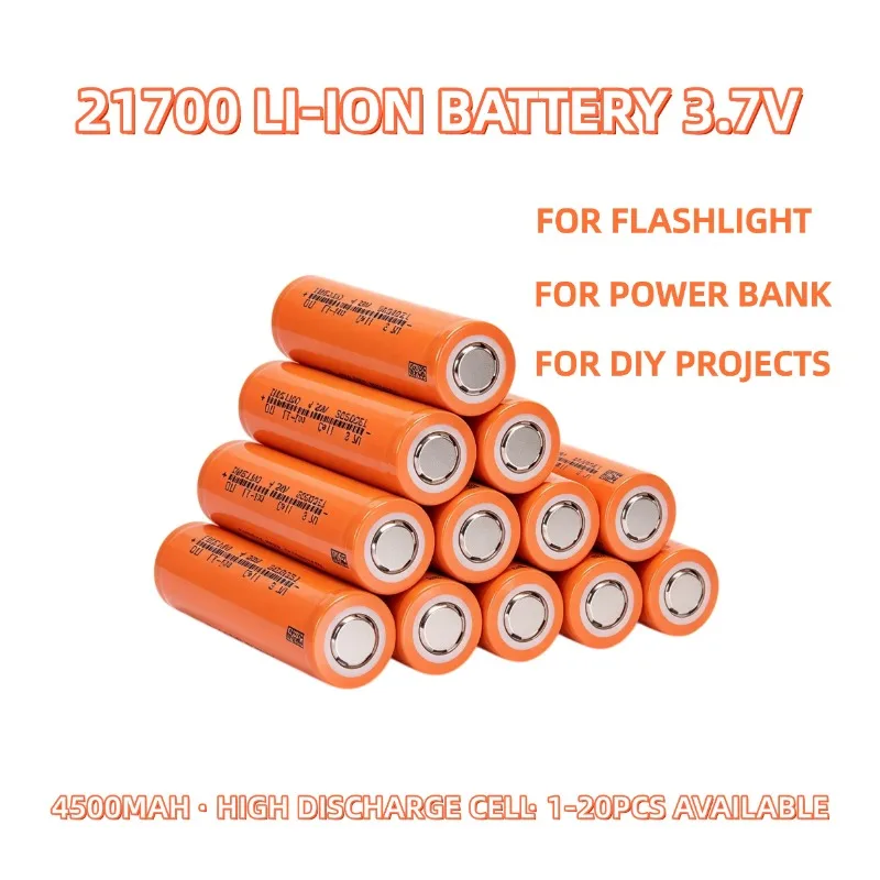 21700 3.7V 4500mAh Rechargeable Li-ion Battery High Discharge Cell 1-20PCS for Flashlight Power Bank DIY Projects