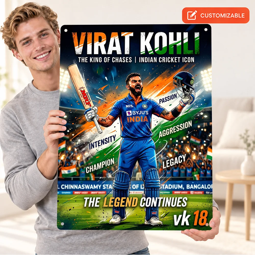 Virat Kohli The Legend Continues Textured Metal Poster Personalized Aluminum Sign Sports Photo Collage Wall Art For Game Room