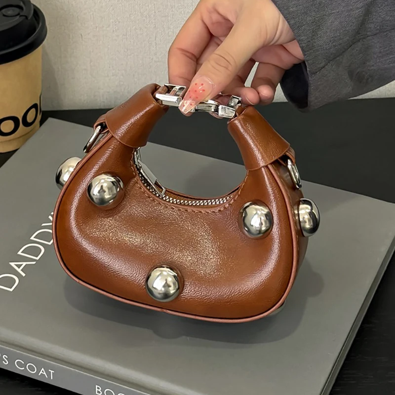 

Punk Style Design Mini PU Leather Crossbody Bags for Women 2024 Fashion Designer Female Retro Handbags and Purses