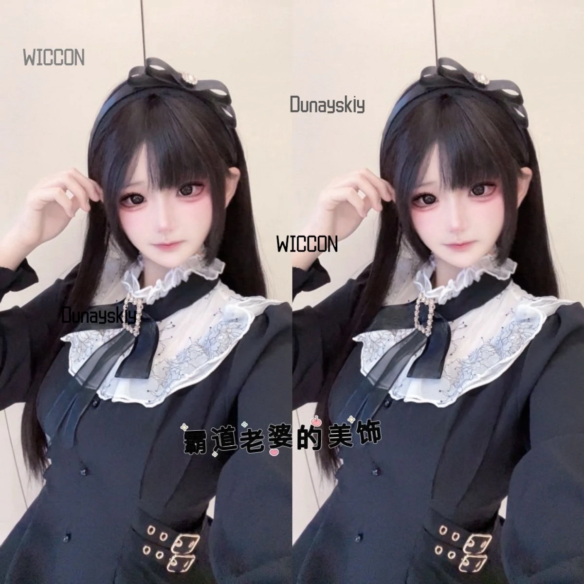 جيراي كي القوطية الظلام kawaii الأسود مقوس دانتيل واسعة عقال حجر الراين لوليتا تأثيري مشبك شعر محيطي اكسسوارات تأثيري