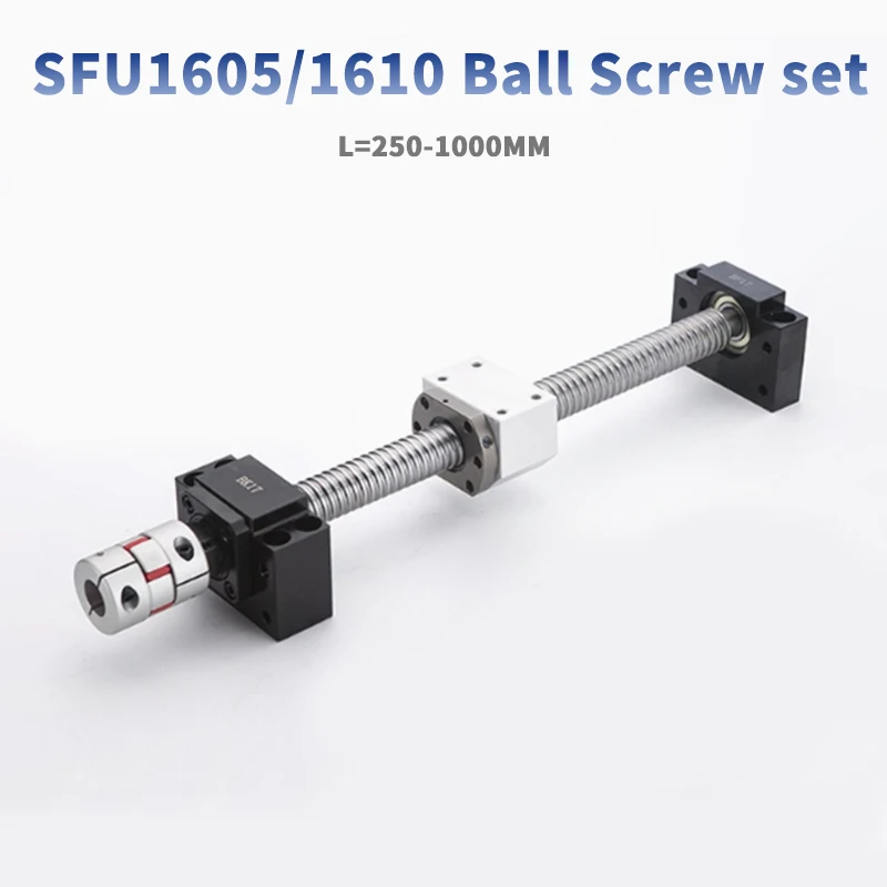 

SFU1605/1610 Rolled ball screw C7 End Machined Length 250mm~1000mm + Nut Housing BK/BF12 End support + Coupler Ballscrew Set