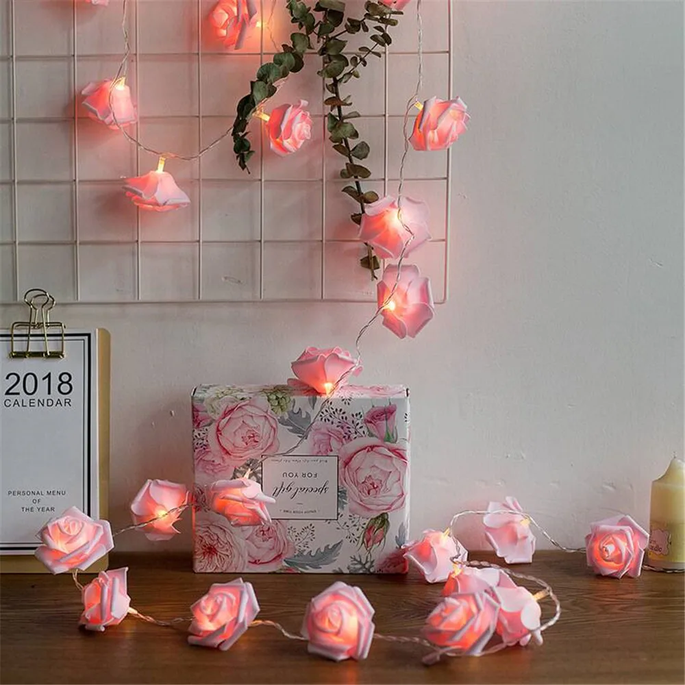 

10/20/40LEDS Rose String Lights Battery Operated Flower Fairy Light Christmas Garland For Valentine Wedding Party Decoration