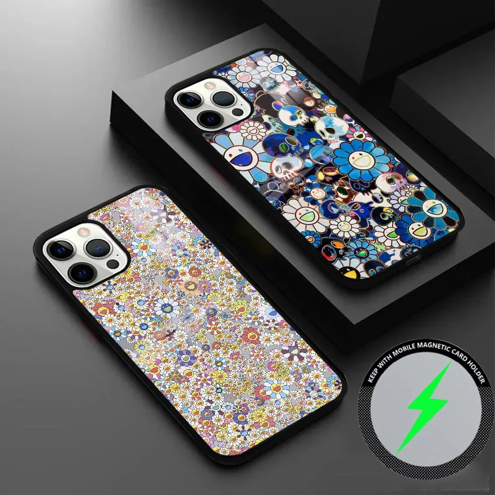 T-Takashi Smiling Flower M-Murakami Phone Case For IPhone 16 15 14 13 12 11 Pro Max Plus Mini Magsafe Mirror Wireless Magnetic C