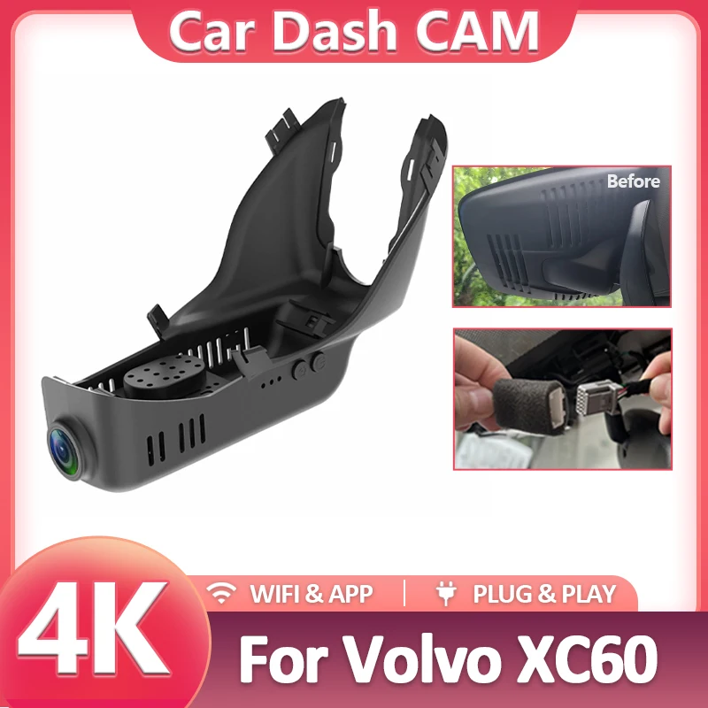 

Простой в установке видеорегистратор для Volvo XC60 2012 2013 2014 2015 2016 2017, автомобильный видеорегистратор, Wi-Fi, видеорегистратор, аксессуары для видеокамеры 4K