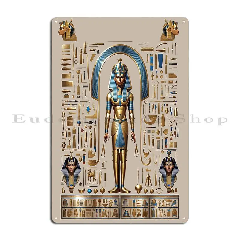 A Painting Of The Egyptian King Pharaoh With Egyptian Writing On It Egyptian Art Metal Plaque Printing Club Living Room