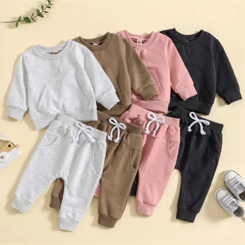 Baby Girl Clothes Sets Infant Boy Tracksuit Children Solid Pullover Top+Pants 2Pcs Suit Kids Clothing Casual Outfits 0-4 Years