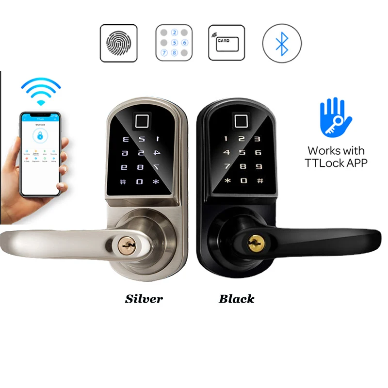 Fingerprint Bluetooth Lock Optional Wifi Hub Lock Smart Electronic Door Lock Key Office Handle Lock TTLOCK APP Control Apartment