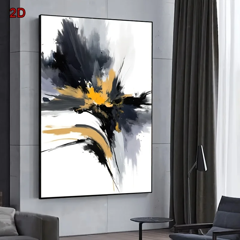 2D شقة، 1PC مجردة الذهبي الأسود الرمادي سبلاش الفن الطباعة - فرملس الحديثة الحد الأدنى قماش جدار الفن، 2D شقة خمر نمط #3