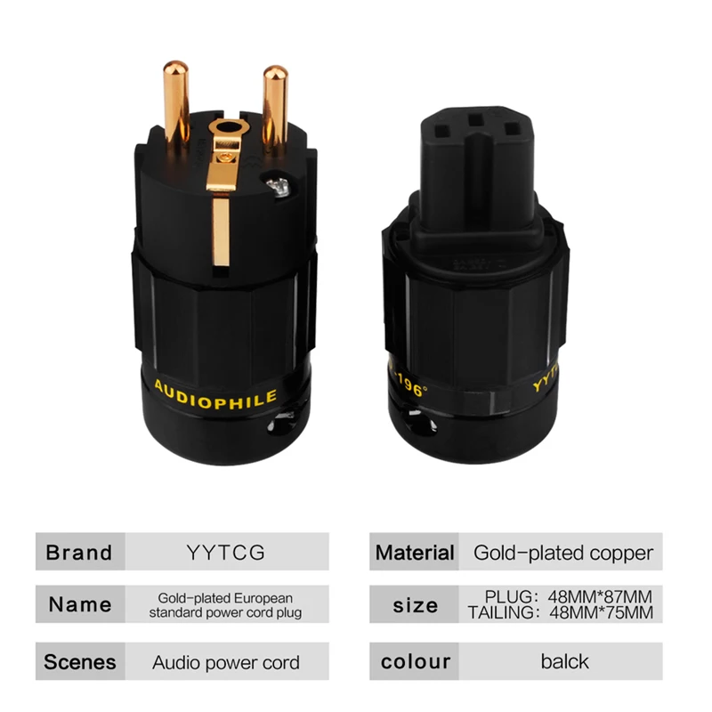 YYTCG G2 1 para 24K pozłacane ue europejskie złącze zasilania Schuko wtyczka IEC