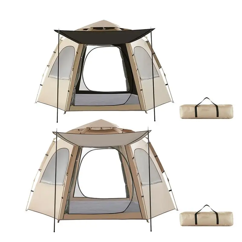 

Waterproof Camping Automatic Tent With Windows Pop Up Dome Tent Portable 5-8 Person Hexagonal Tent With Canopy For Camping