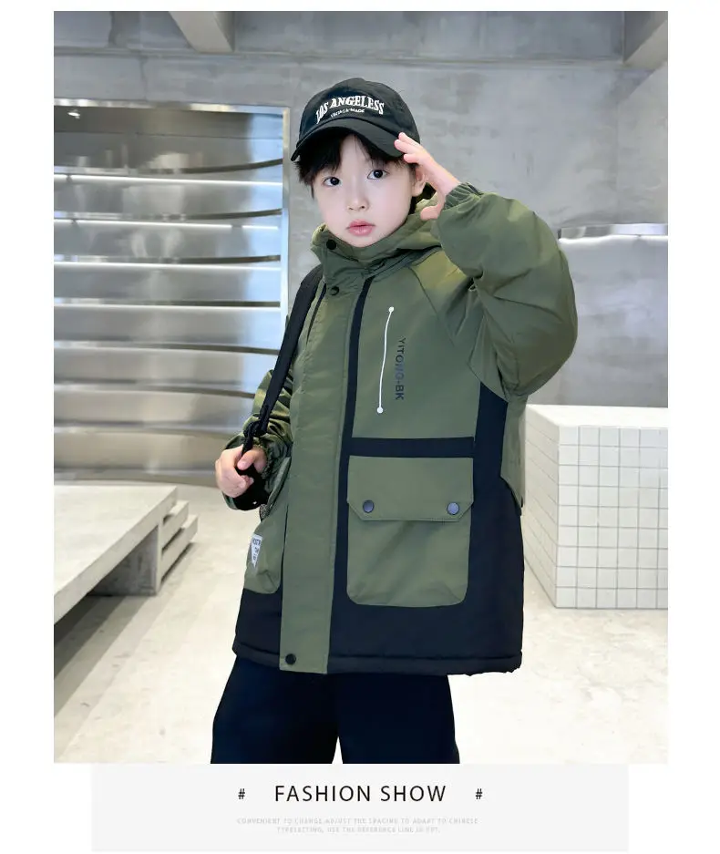 -10℃ Winter Boys Padded Jackets Children Plus Velvet Warm Parkas Thick Long Coat Kids Hooded Cotton Clothes Outerwear 5-14 Years