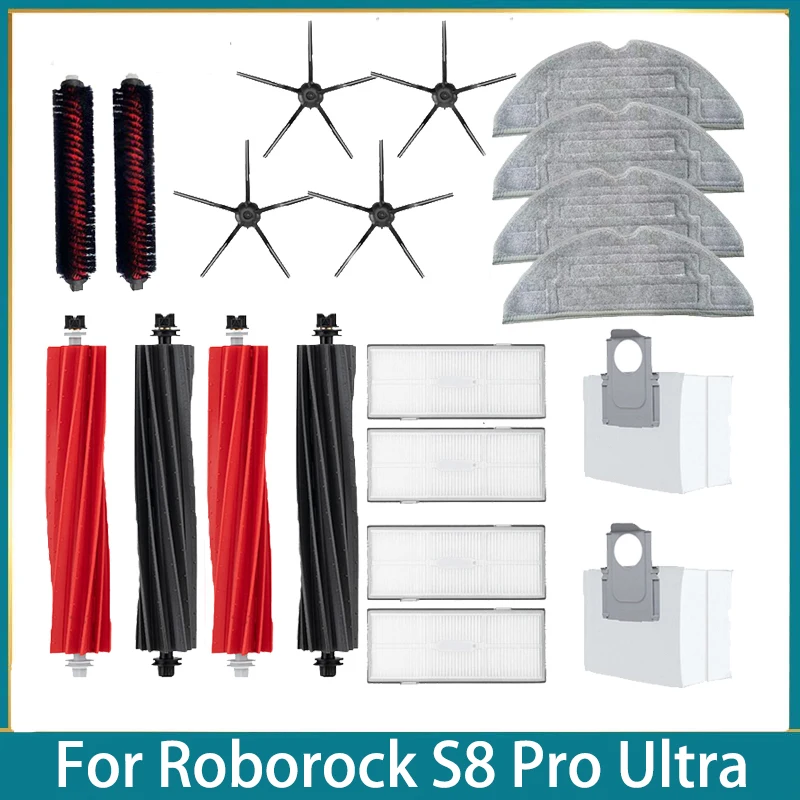 For Roborock S8 Pro Ultra Spare Parts DuoRoller Main Side Brushes Mop Cloths HEPA Filters Dust Bags Accessories