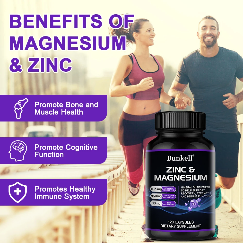 Zinc + Magnesium - Helps Maintain Healthy Nerves and Muscles, Improves Energy, Vitality, and Fights Daily Stress and Fatigue