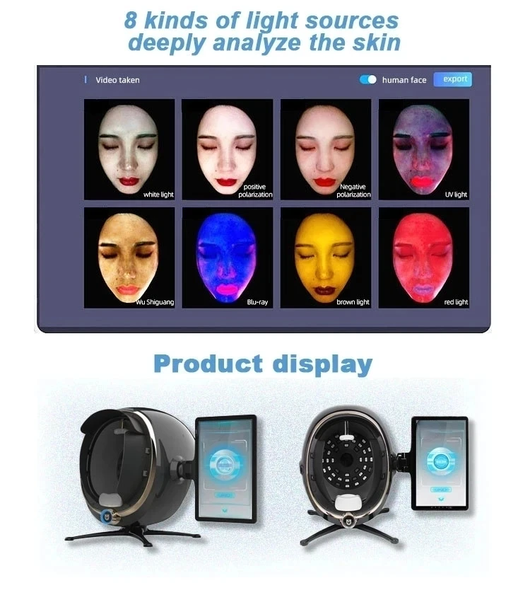 3D Skin Scanner Care Facial Analyzer Monitor เครื่อง Magic Mirror การทดสอบแบบพกพาภาษาอังกฤษเครื่องตรวจจับ Face Camera Test Analysis