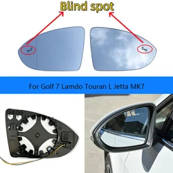 Car led warning blind spot wide angle heated mirror glass for Volkswagen Golf 7 Lamdo Touran L Jetta MK7 rearview mirror lens
