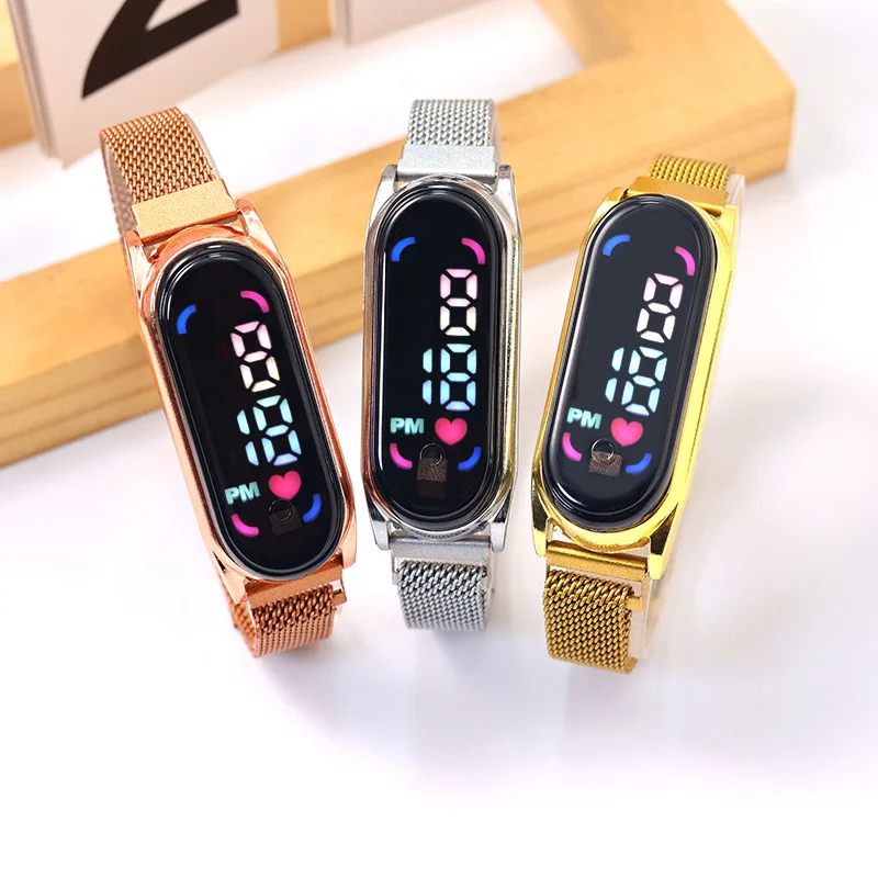 

2025 Fashion LED Children Watches for Girls Women Magnetic Watchband Strap Touch Feminine Clock Digital Wristwatches Gift