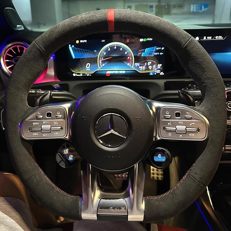 

Hand-stitched Car Steering Wheel Cover Braid for Mercedes Benz AMG CLA C-class C43 E-class E53 AMG CLE53 Suede Car Accessories