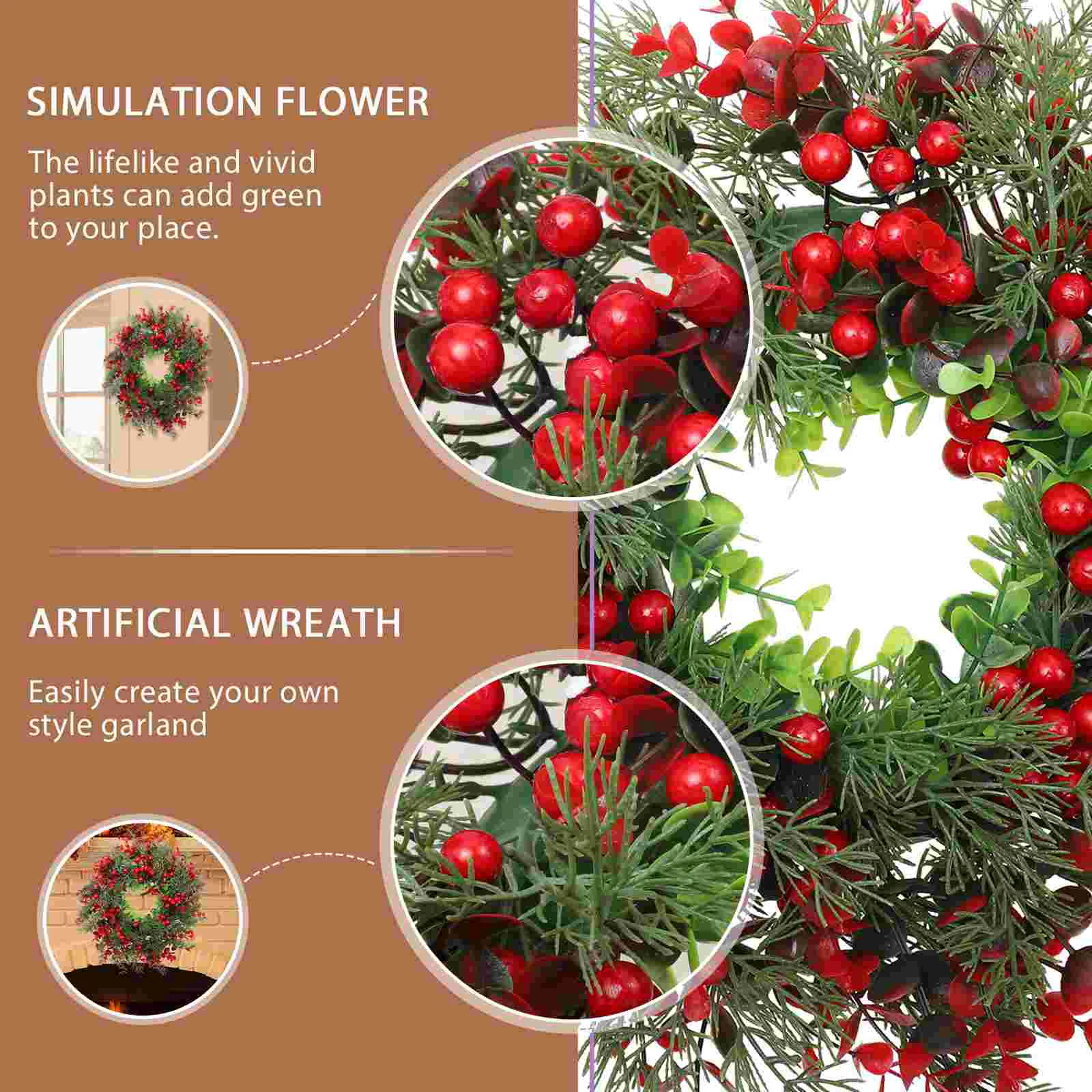 Christmas Wreath Artificial Garland Xmas Hanging Pendant Colored Lights Party Decor Premium Plastic Smooth Door Wall