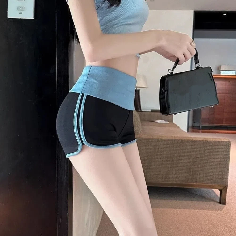 Simple Sweet Casual Sport Shorts High Waist Color Blocking Skinny Short Pants Sweatpants Summer Slim Mini Hot Pants Daily