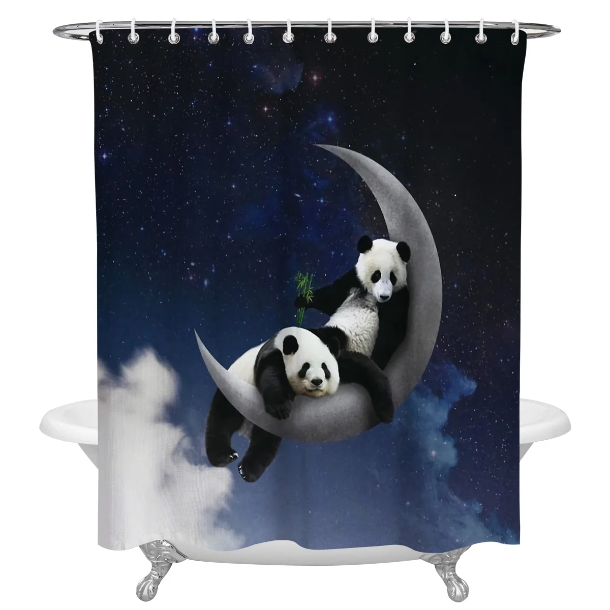 Moon Night Sky Panda Bamboo Star Animal Waterproof Bathroom Decoration Shower Curtain Printed Bath Curtains Bathroom Accessories