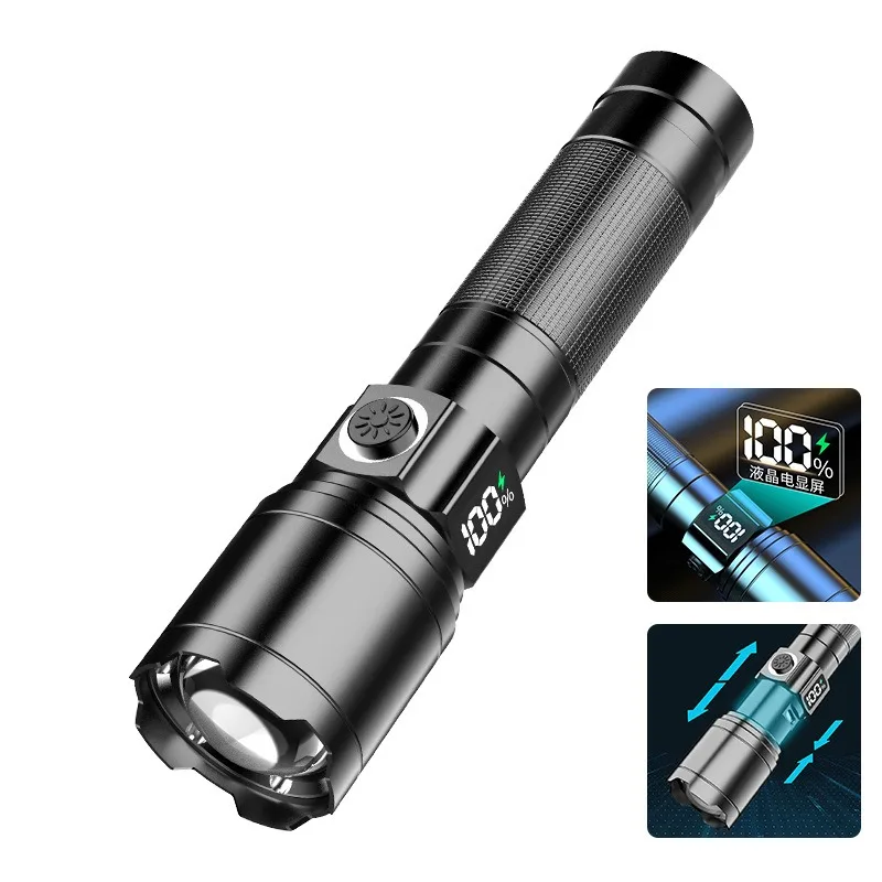 

LCD digital flashlight XHP90 high-power flashlight charging tactical flashlight 18650 USB portable outdoor camping light