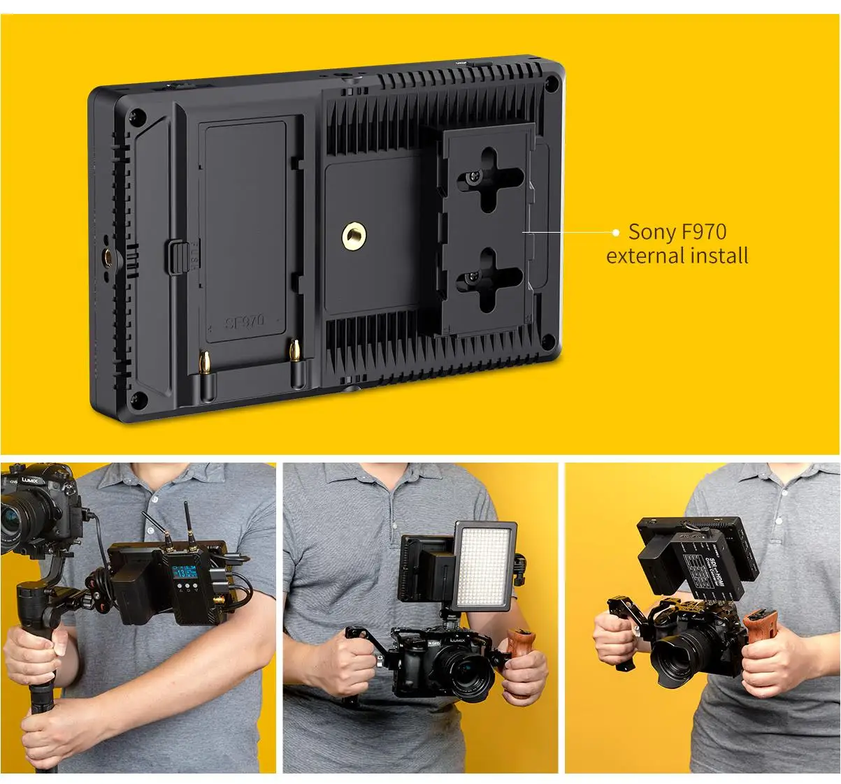 FEELWORLD-F7 Pro On-Camera Field Director Monitor, 7 "IPS Touch Screen, 3D LUT DSLR, HDMI, 4K, 60Hz, HD with F970 External Power