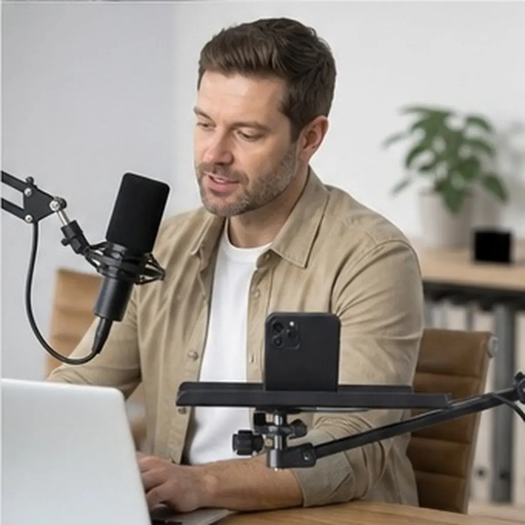 Smooth Delicate Sound Tray Microphone Stand for Broadcasting Podcasting Live Streaming Studio Recording Mic Holder Storage Rack