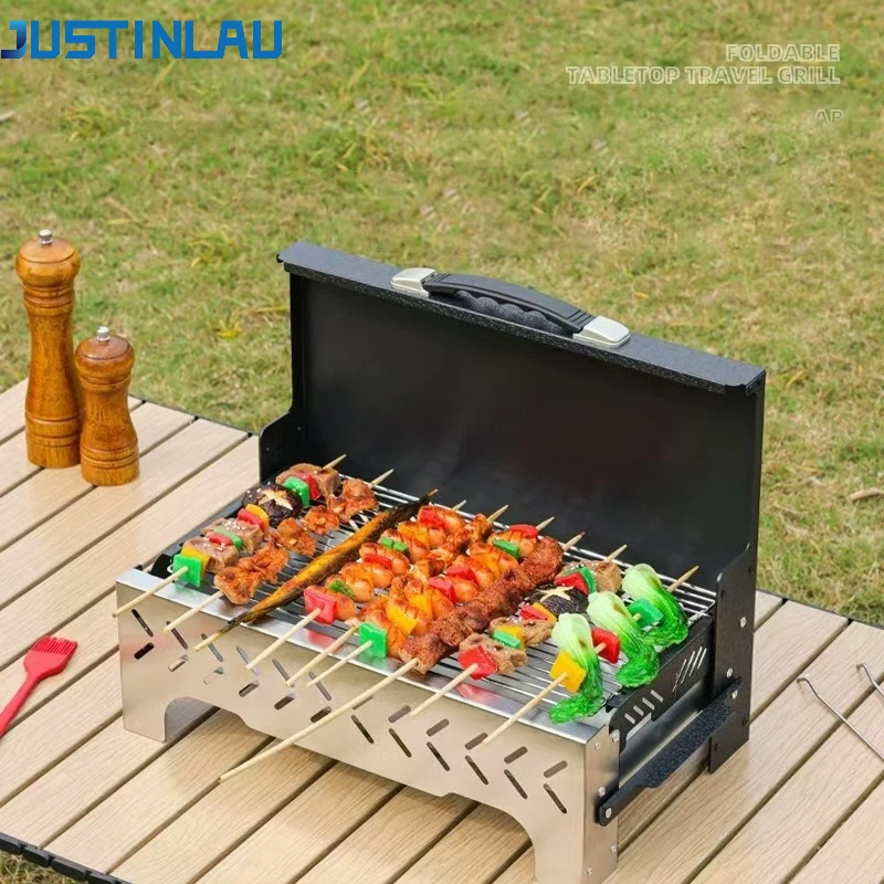

JUSTINLAU Portable BBQ Charcoal Grill Refined Iron Multi-Function BBQ Tool Kit Outdoor Cooking Camping Picnic Beach Portable BBQ