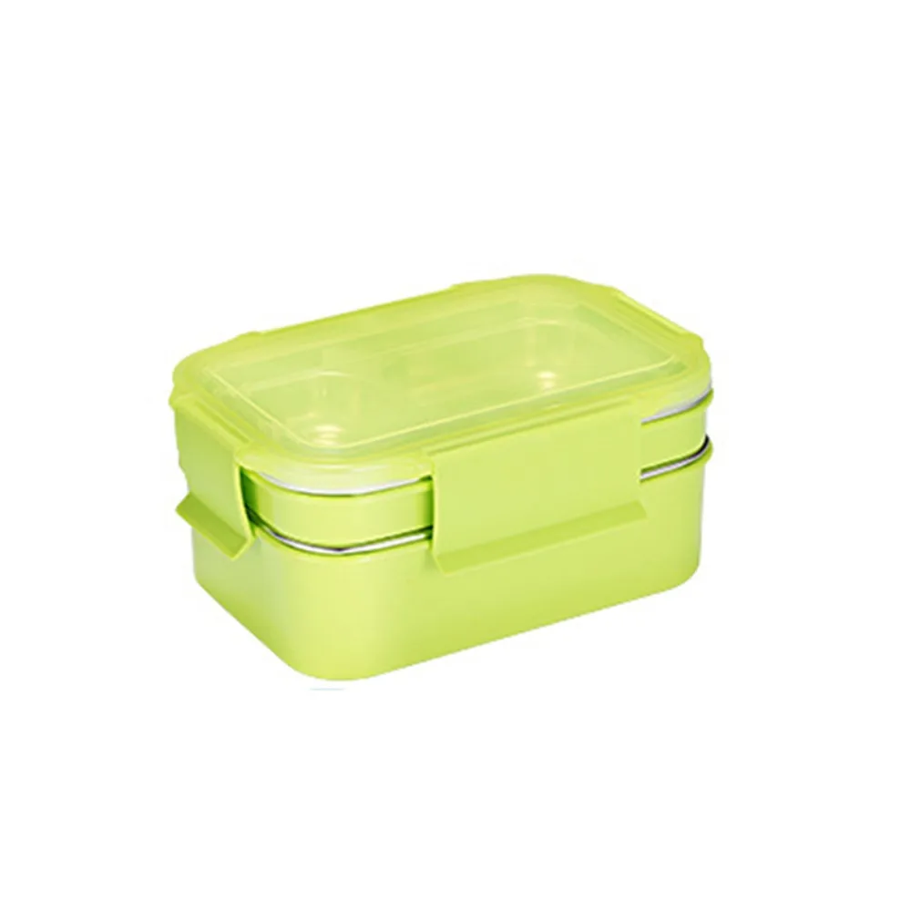 

304 Stainless Steel Double Layer Thermal Lunch Box Rectangular Leak-Proof Food Storage Box Microwaveable Food Container
