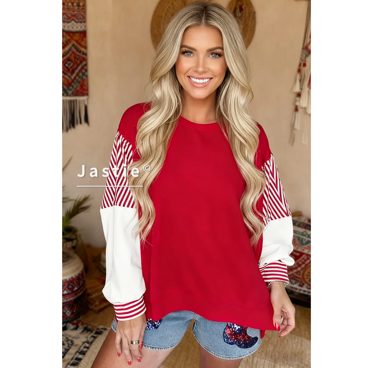 المرأة مخطط كم المتضخم البلوز عادية فضفاضة تناسب طويلة الأكمام بلوزة مريحة الخريف/الشتاء البلوز بلوزة بوهو قمصان #1