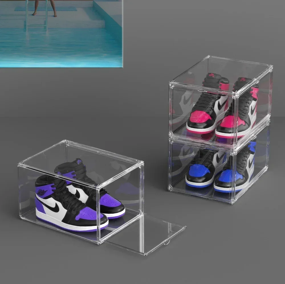 

Double door, acrylic large transparent shoe box, stackable, shoe box storage box, display box, thickened flap storage box