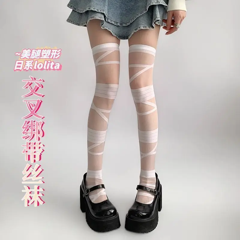 SOURCE Factory Strapy2kSilk Stockings Lolita White Pure Desire Socks Sub-Culture over the Knee Stockings Distribution Delivery