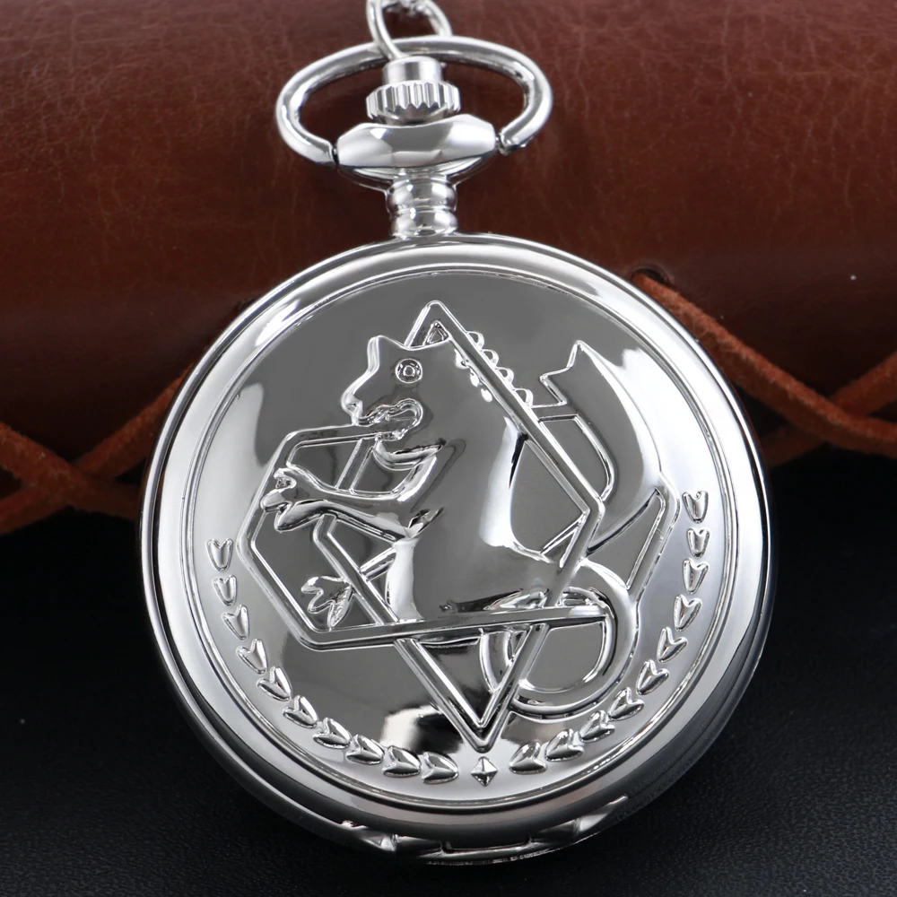 Reloj de bolsillo de cuarzo con temática de alquimia de plata Lisa para hombre y mujer, con cadena, colgante Retro, Steampunk, Cf1217