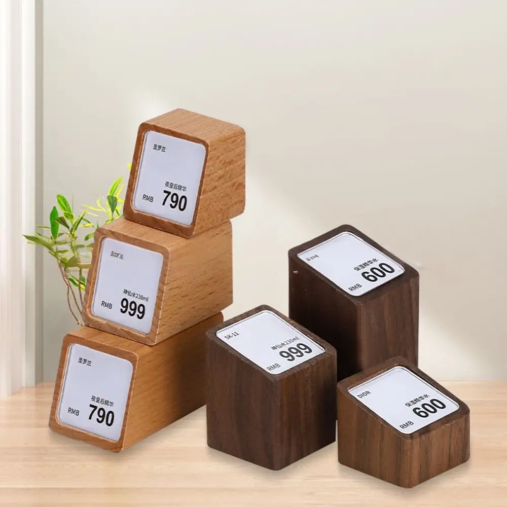 Multi-size Price Tag Holder Wood Base Kahki Coffee Display Stand Sign Holder Acrylic Window Price Display Rack Jewelry Display
