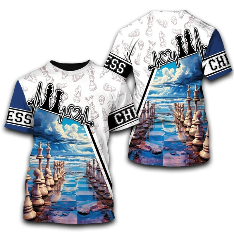 Fashion 3D Print Chess Board Player T-shirt Men's Clothing Novel Fashion Short Sleeve Breathable T Shirts Graffiti Design 2025