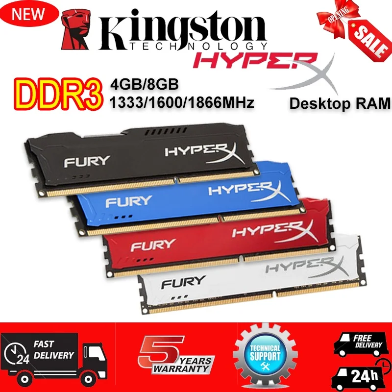 

Kingston Hyperx Desktop RAM DDR3 4GB 8GB 1333MHz 1600MHz 1866MHz PC3 12800 240pin DIMM 1.5V RAM