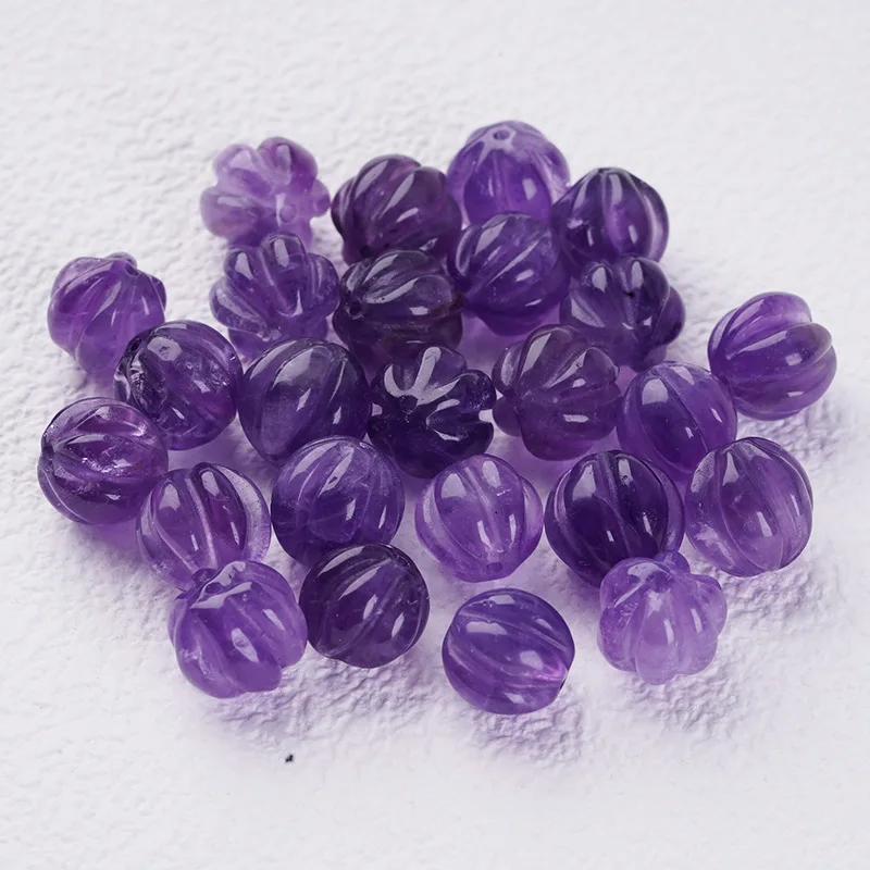 

10pieces Amethyst carved pumpkin full hole 10mm for DIY jewelry necklace loose beads