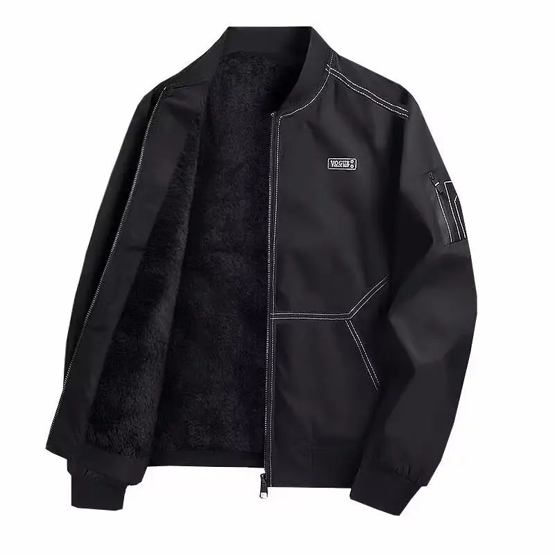 Spring and Autumn Men's New Casual Versatile Trendy Loose Large Size Jacket Autumn and Winter Velvet Thick Jacket