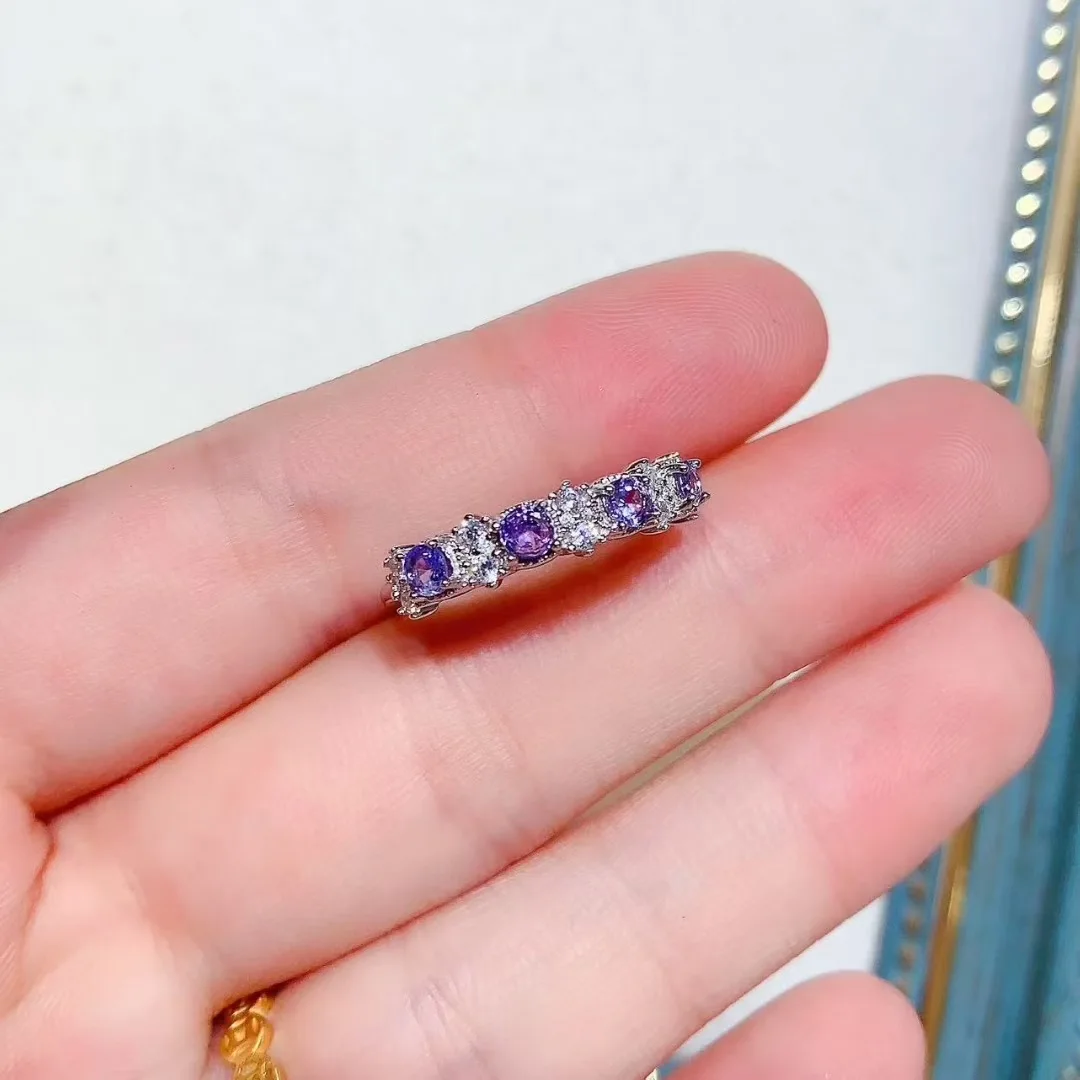 

KJJEAXCMY High End Women's Ring Natural Tanzanite S925 Silver with Electroplating Boasting High Clarity Full Brilliance Gift