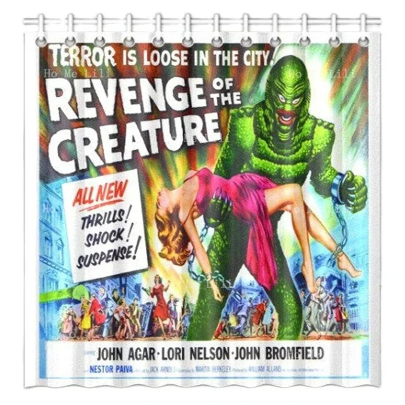 Creature From The Black Lagoon Revenge And Attack Of Crab Monsters Vintage Scary Horror Movie Poster Shower Curtain