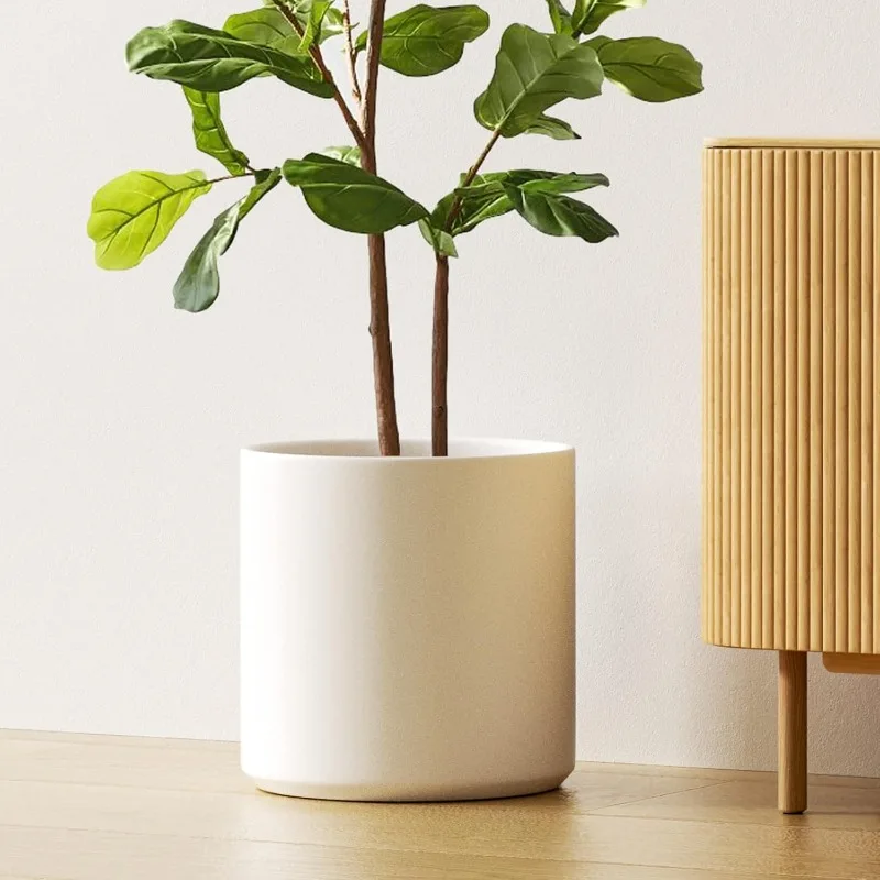 

12 Inch Pot for Plants, Ceramic Large Planter for Indoor Plants, Mid-Century Modern Flower Pots with Drainage Hole and