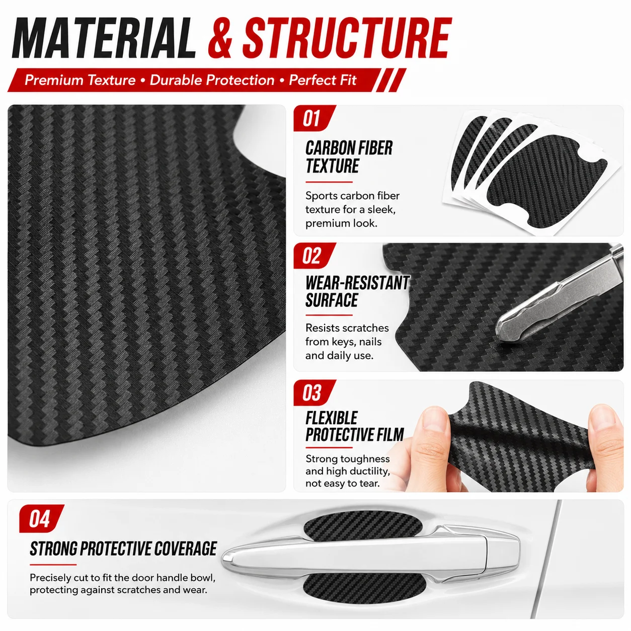 PINMOAP 4/8PCS Car Door Handle Sticker Anti Scratch Protective Film Transparent Door Bowl Guard Cover For Auto Accessories