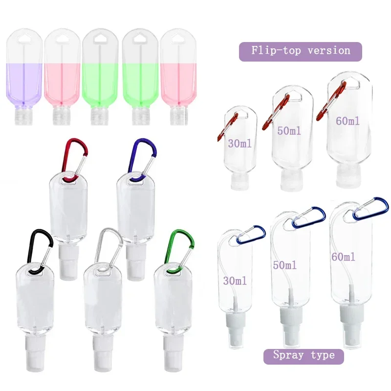 

100Pcs Refillable 30/50/60ml Clear Plastic Travel Keychain Bottles Empty Portable Leakproof Containers with Flip Cap Spray Lids